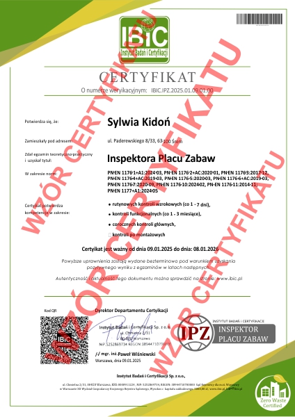 Przeglądy placów zabaw - Certyfikat Inspektora Placów Zabaw Przeglądy placów zabaw - Certyfikat Inspektora Placów Zabaw